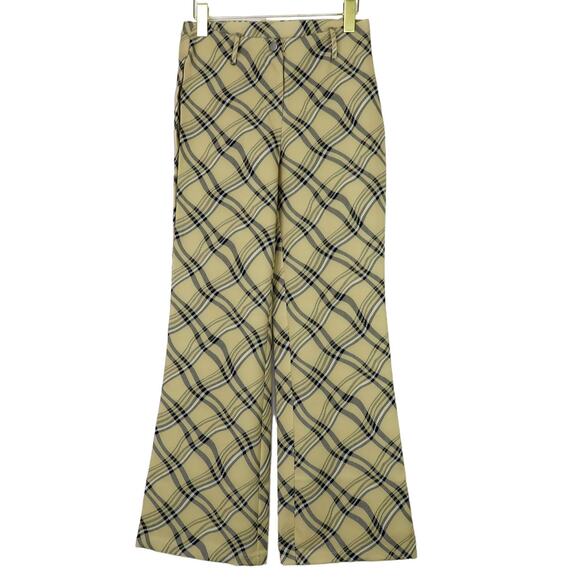 Cider Wavy Tan & Black Plaid Wide Leg Flared Pants XS Extra Small Y2k Retro - Picture 2 of 6